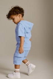 Teal Blue Short Sleeve Textured Hoodie and Shorts Set (3mths-7yrs) - Image 3 of 8