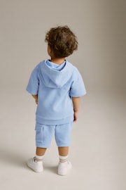 Teal Blue Short Sleeve Textured Hoodie and Shorts Set (3mths-7yrs) - Image 4 of 8