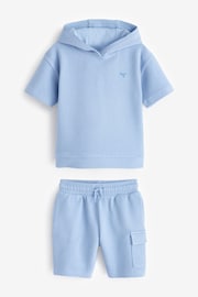Teal Blue Short Sleeve Textured Hoodie and Shorts Set (3mths-7yrs) - Image 6 of 8