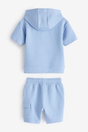 Teal Blue Short Sleeve Textured Hoodie and Shorts Set (3mths-7yrs) - Image 7 of 8