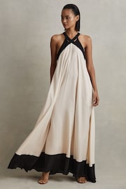 Reiss Neutral/Black Aubree Relaxed Colourblock Maxi Dress - Image 1 of 6