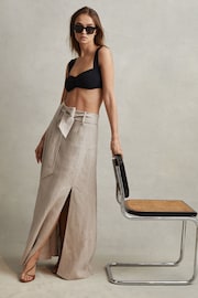 Reiss Neutral Abigail High Rise Linen Maxi Skirt - Image 1 of 7