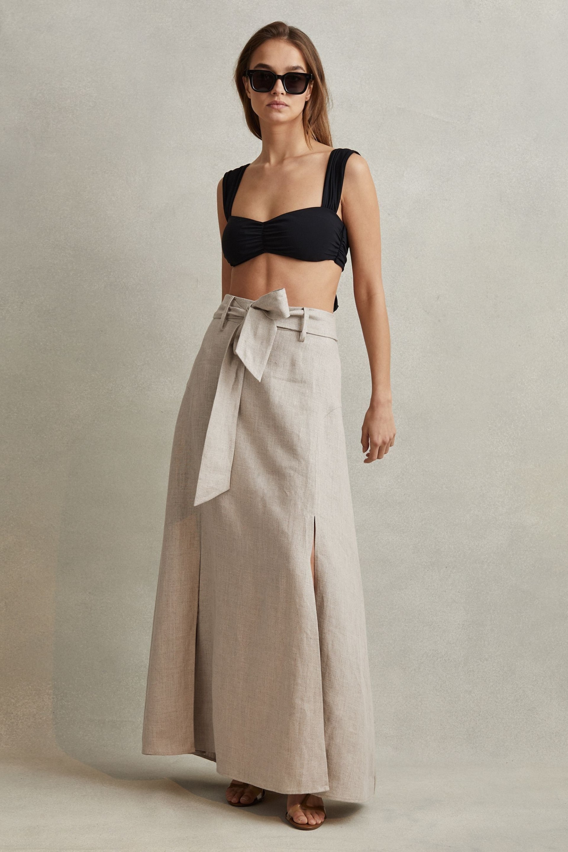 Reiss Neutral Abigail High Rise Linen Maxi Skirt - Image 4 of 7
