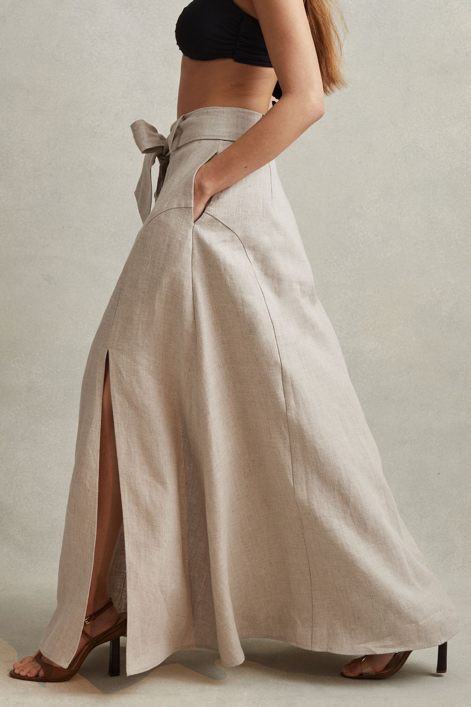 Reiss Neutral Abigail High Rise Linen Maxi Skirt - Image 5 of 7