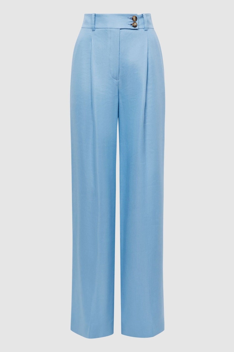 Reiss Blue Hollie Wide Leg Linen Trousers - Image 2 of 7