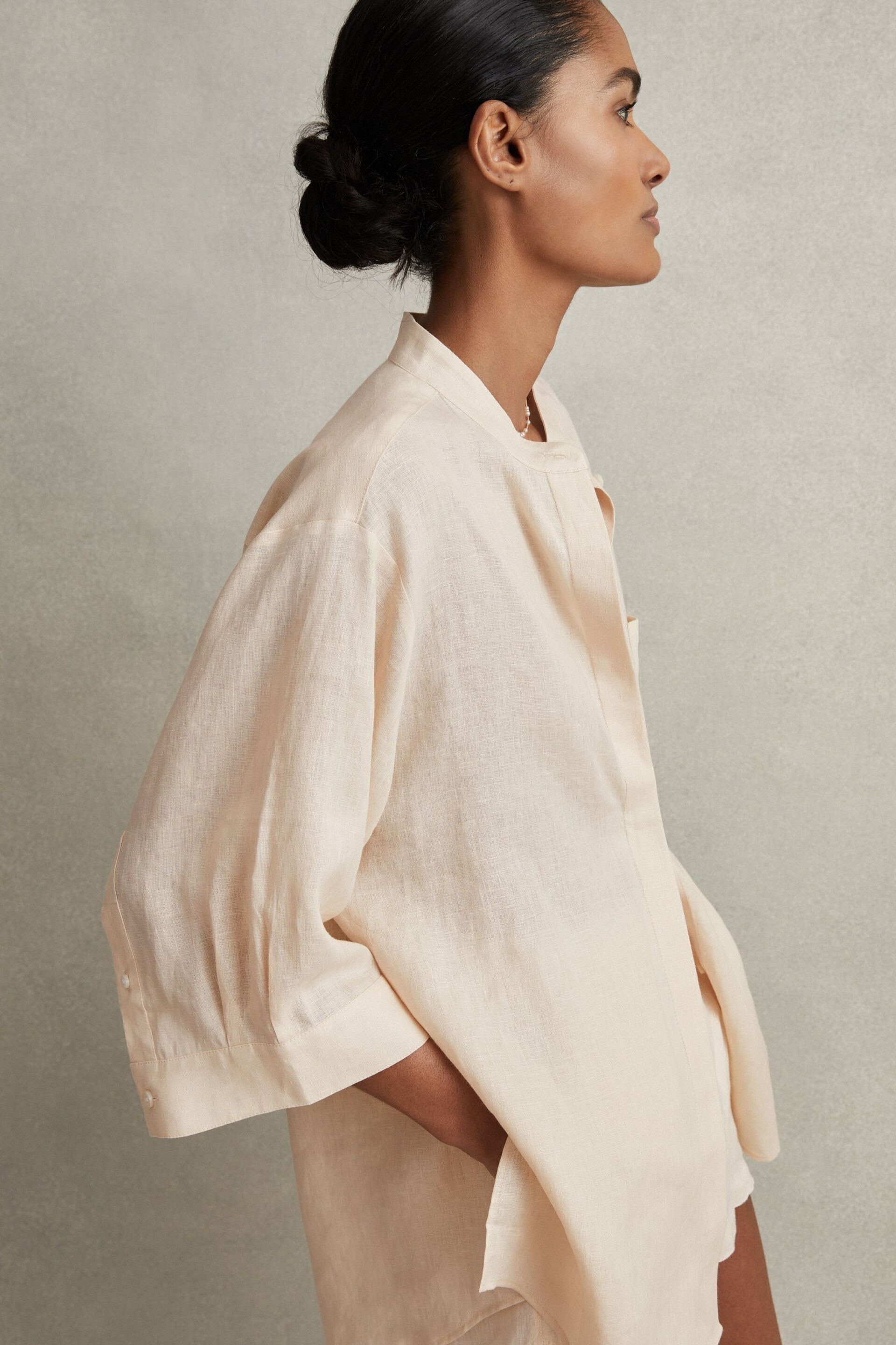 Reiss Blush Winona Relaxed Sleeve Linen Shirt - Image 5 of 6