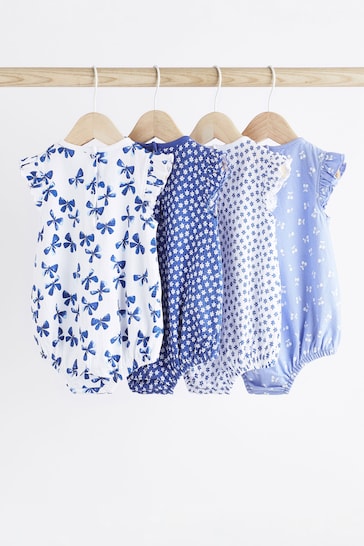 Blue Floral Baby Bloomer Rompers 4 Pack