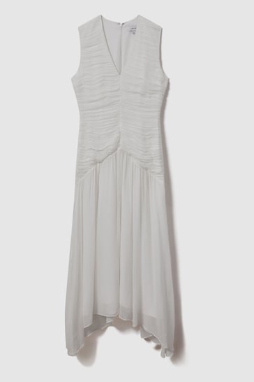 Reiss Ivory Saffy Ruched Bodycon Midi Dress