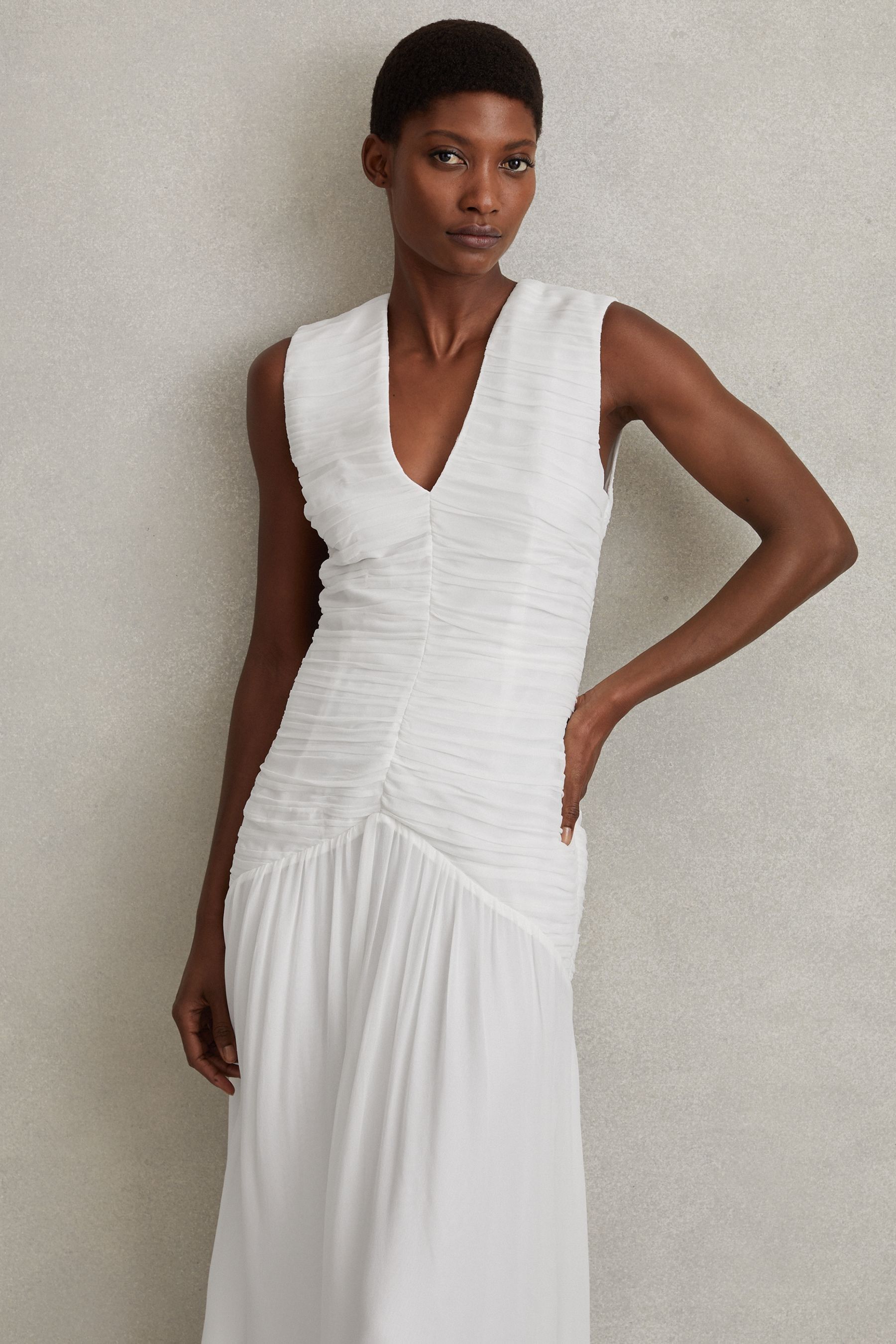 Ivory ruched dress online