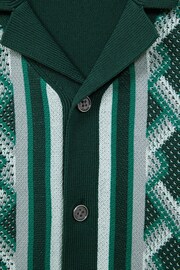 Reiss Green Multi Hyde Teen Knitted Cuban Collar Button-Through Shirt - Image 6 of 6