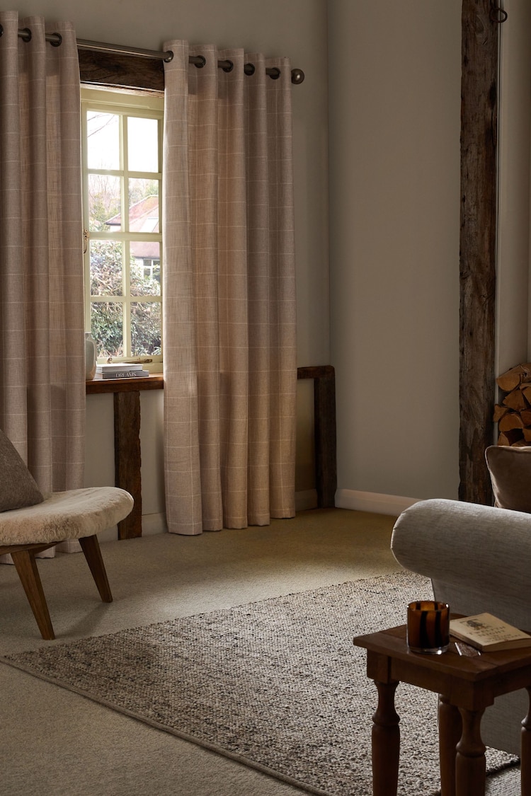 Natural Windowpane Check Lined Eyelet Curtains - Image 2 of 6