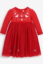 JoJo Maman Bébé Red Robin Embroidered Party Dress - Image 1 of 3