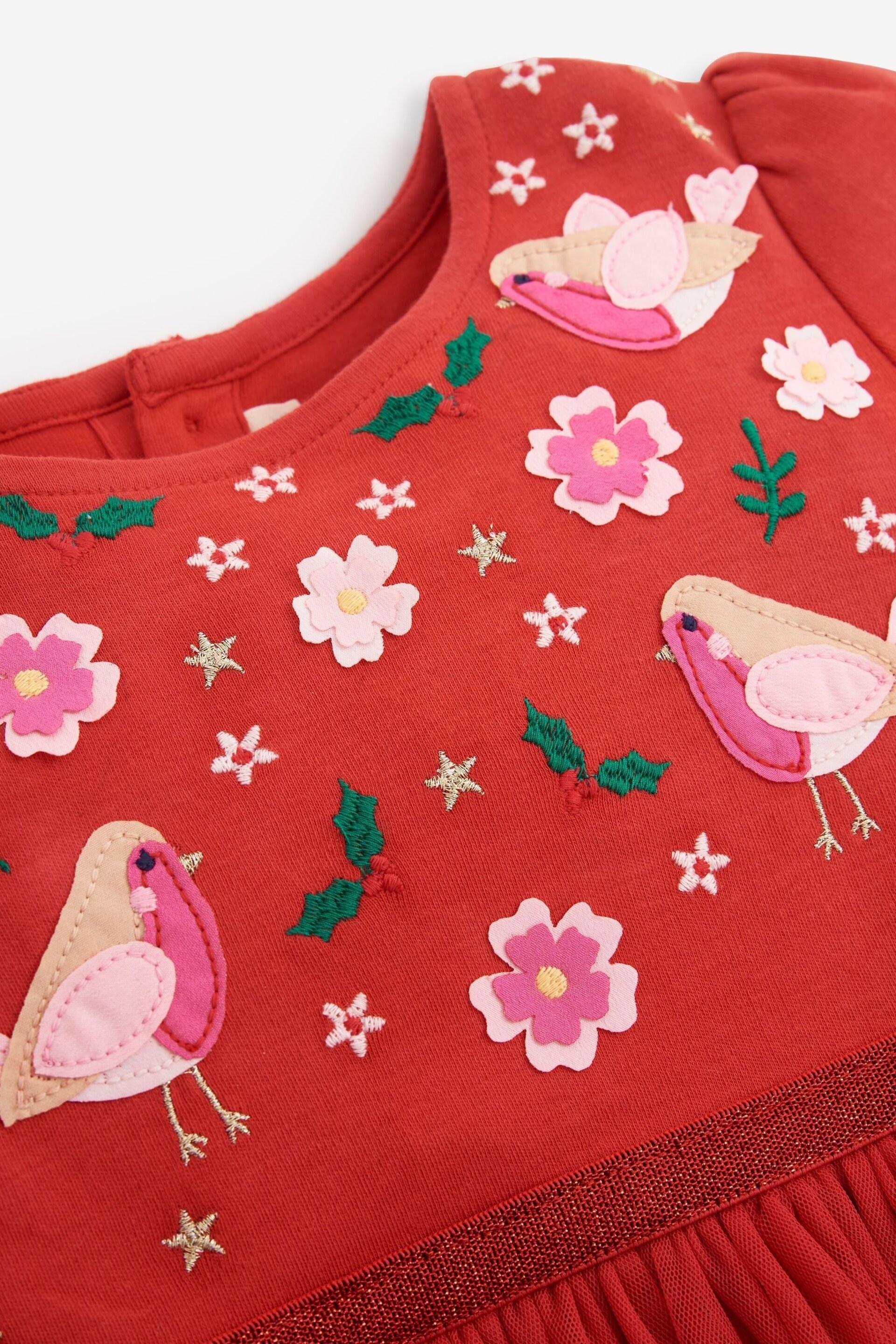 JoJo Maman Bébé Red Robin Embroidered Party Dress - Image 2 of 3