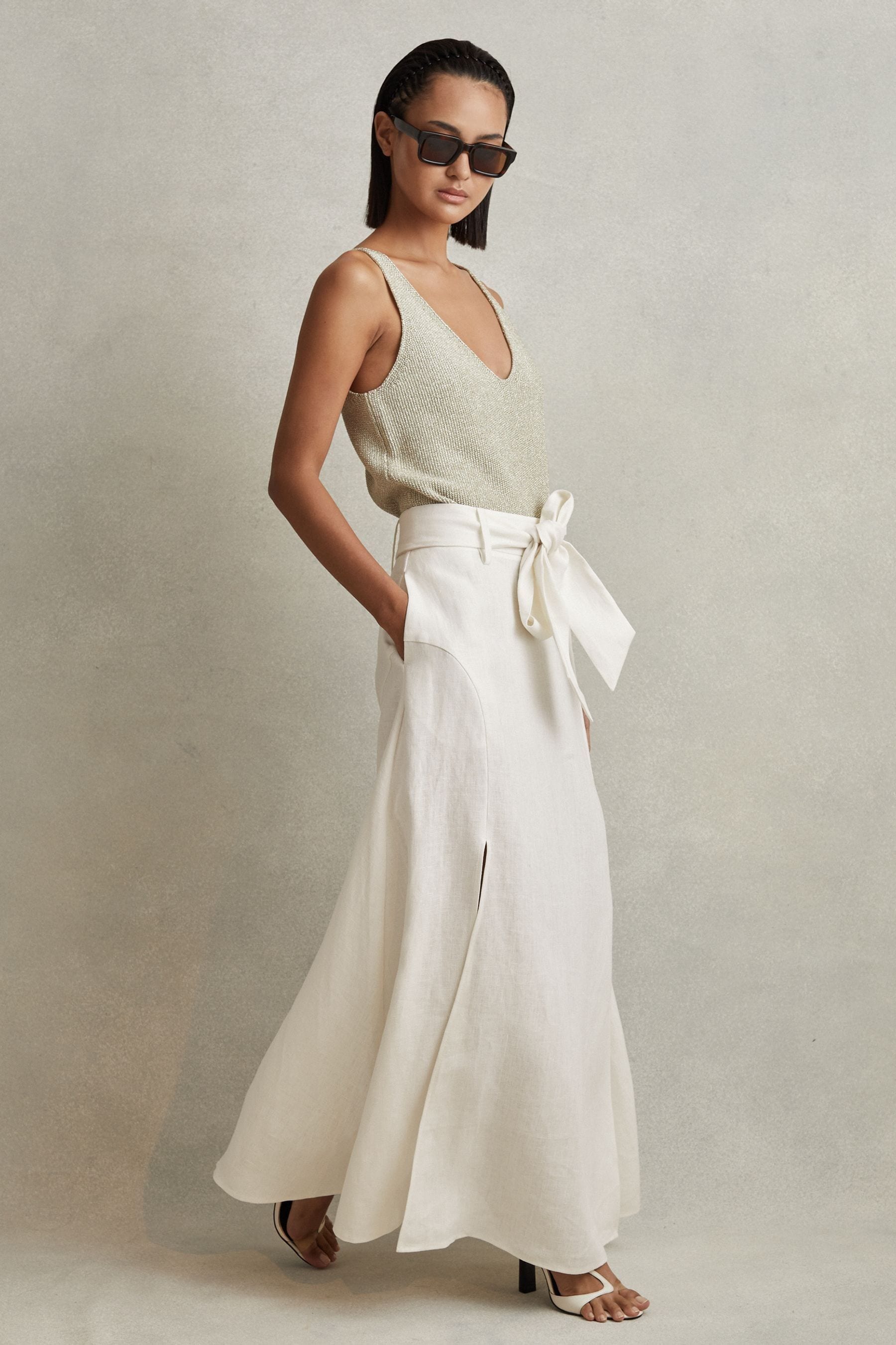 Buy Reiss White Abigail High Rise Linen Maxi Skirt from the Next UK online shop