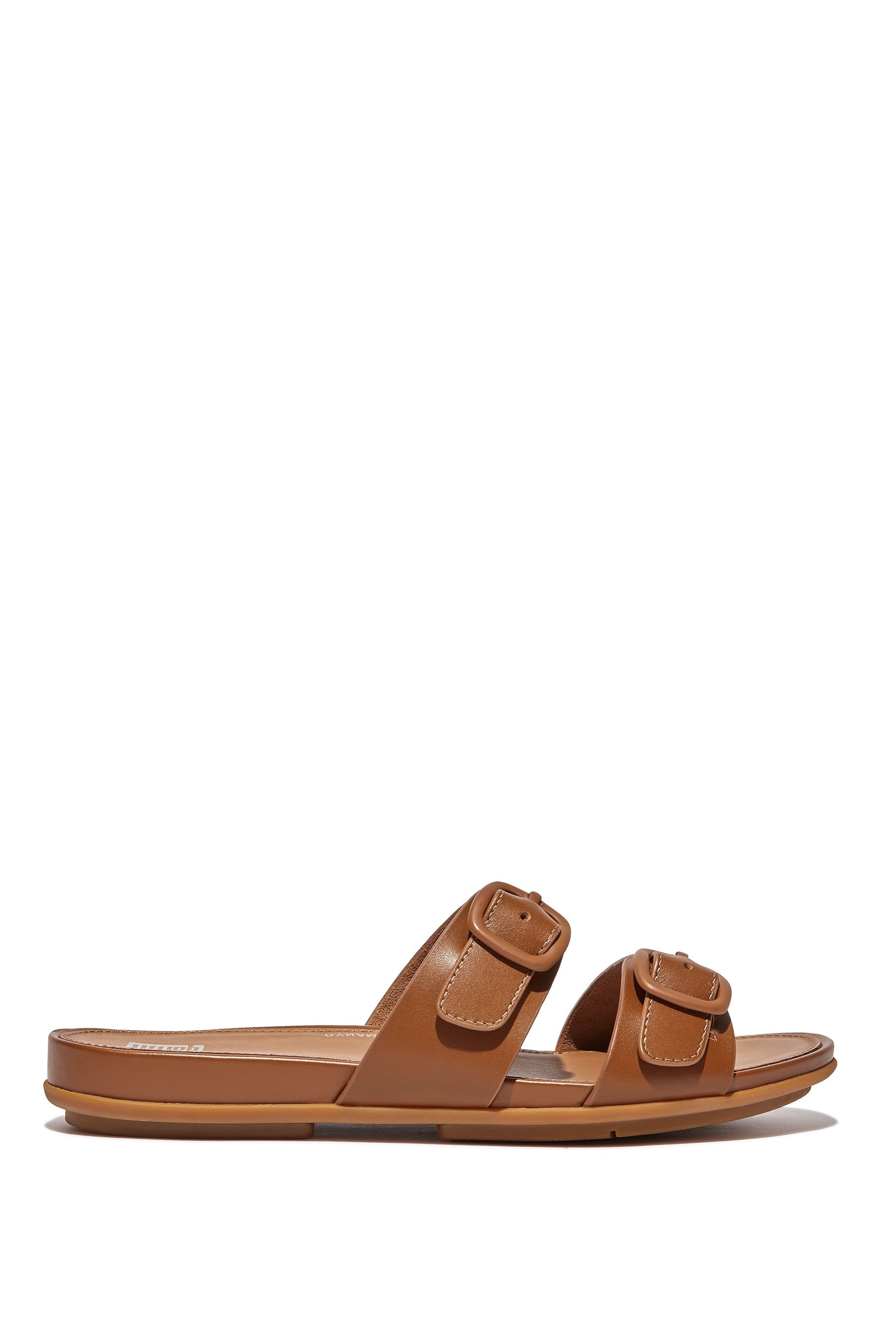 Buy FitFlop Natural Gracie Rubber Buckle Two Bar Leather Slides
