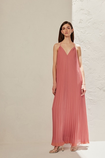 Coral Pink Premium Bead Detail Maxi Dress
