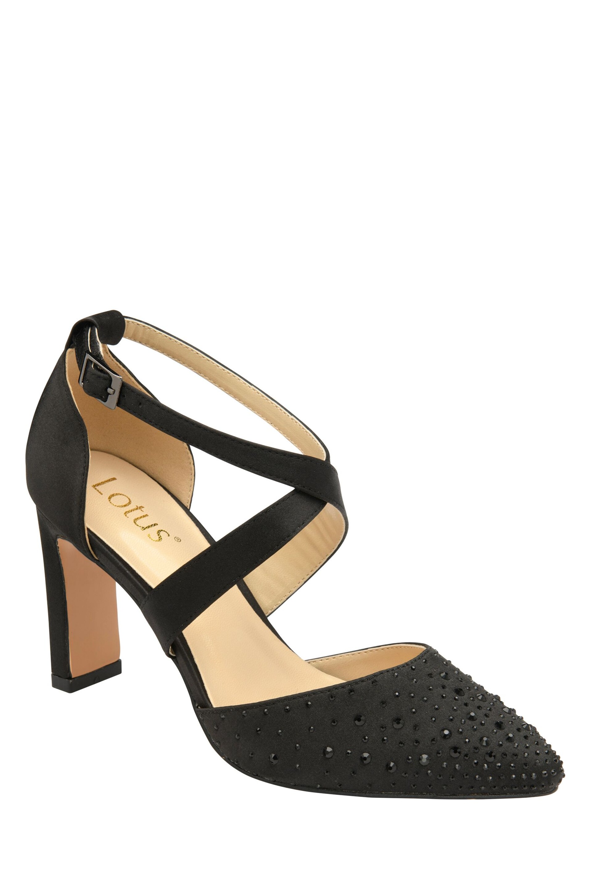 Lotus Black Diamante Pointed-Toe Court Shoes - Image 1 of 4