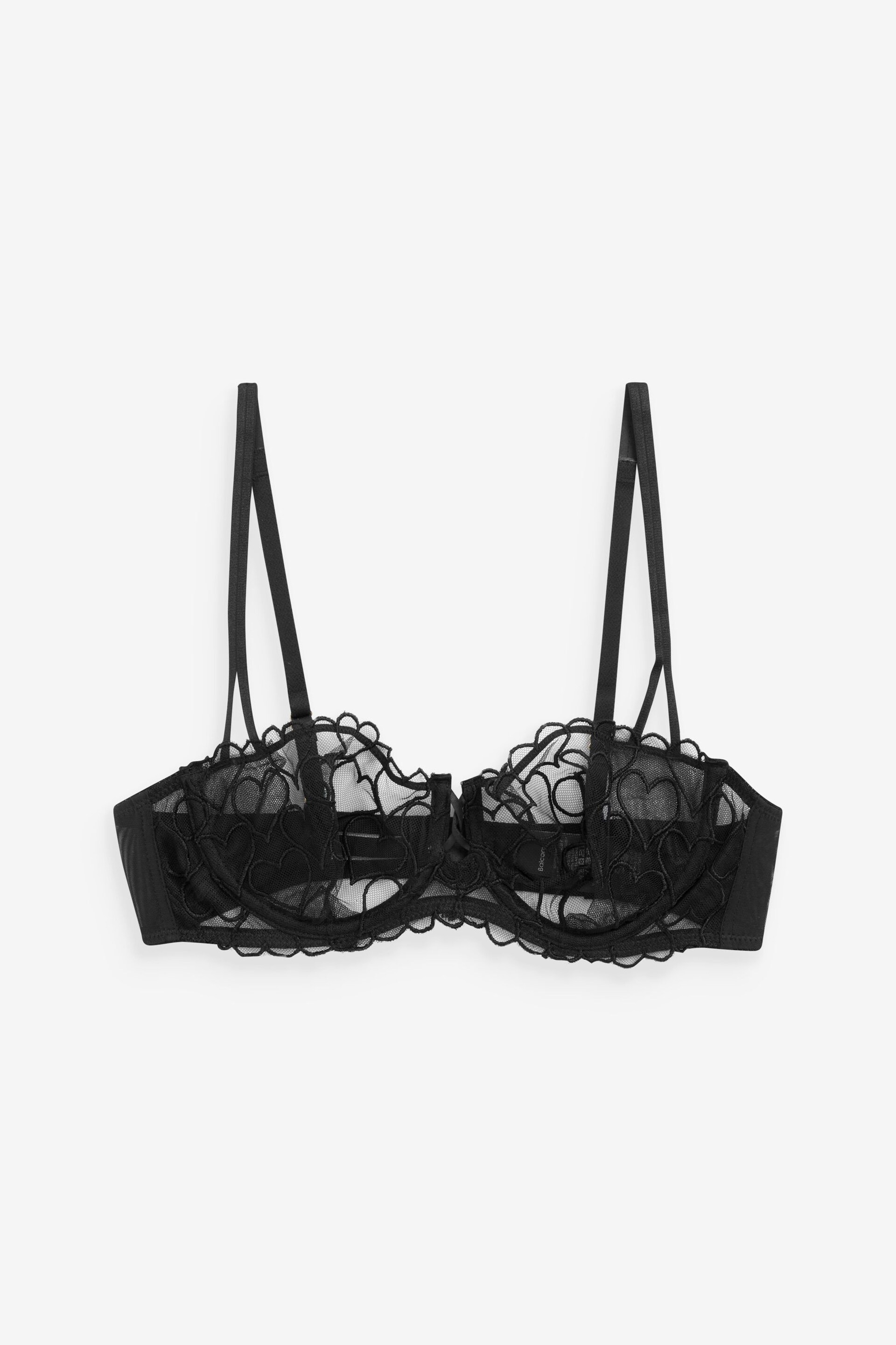 Black Heart Embroidered Non Padded Underwired Balcony Bra - Image 7 of 7