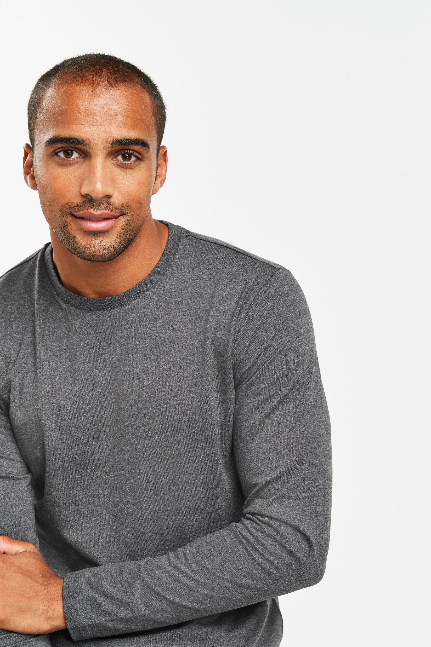 Buy Charcoal Grey Marl Long Sleeve Crew Neck T Shirt from the Next