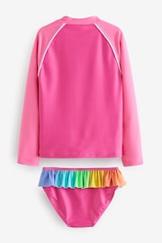 Little Bird by Jools Oliver Pink Long Sleeve Pink Heart Rash Top and Frill Bottoms Swim Set - Image 2 of 4