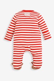 JoJo Maman Bébé Red Stripe Reindeer Appliqué Cotton Baby Sleepsuit - Image 4 of 7