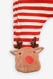 JoJo Maman Bébé Red Stripe Reindeer Appliqué Cotton Baby Sleepsuit - Image 5 of 7