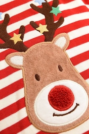 JoJo Maman Bébé Red Stripe Reindeer Appliqué Cotton Baby Sleepsuit - Image 6 of 7