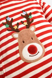 JoJo Maman Bébé Red Stripe Reindeer Appliqué Cotton Baby Sleepsuit - Image 7 of 7