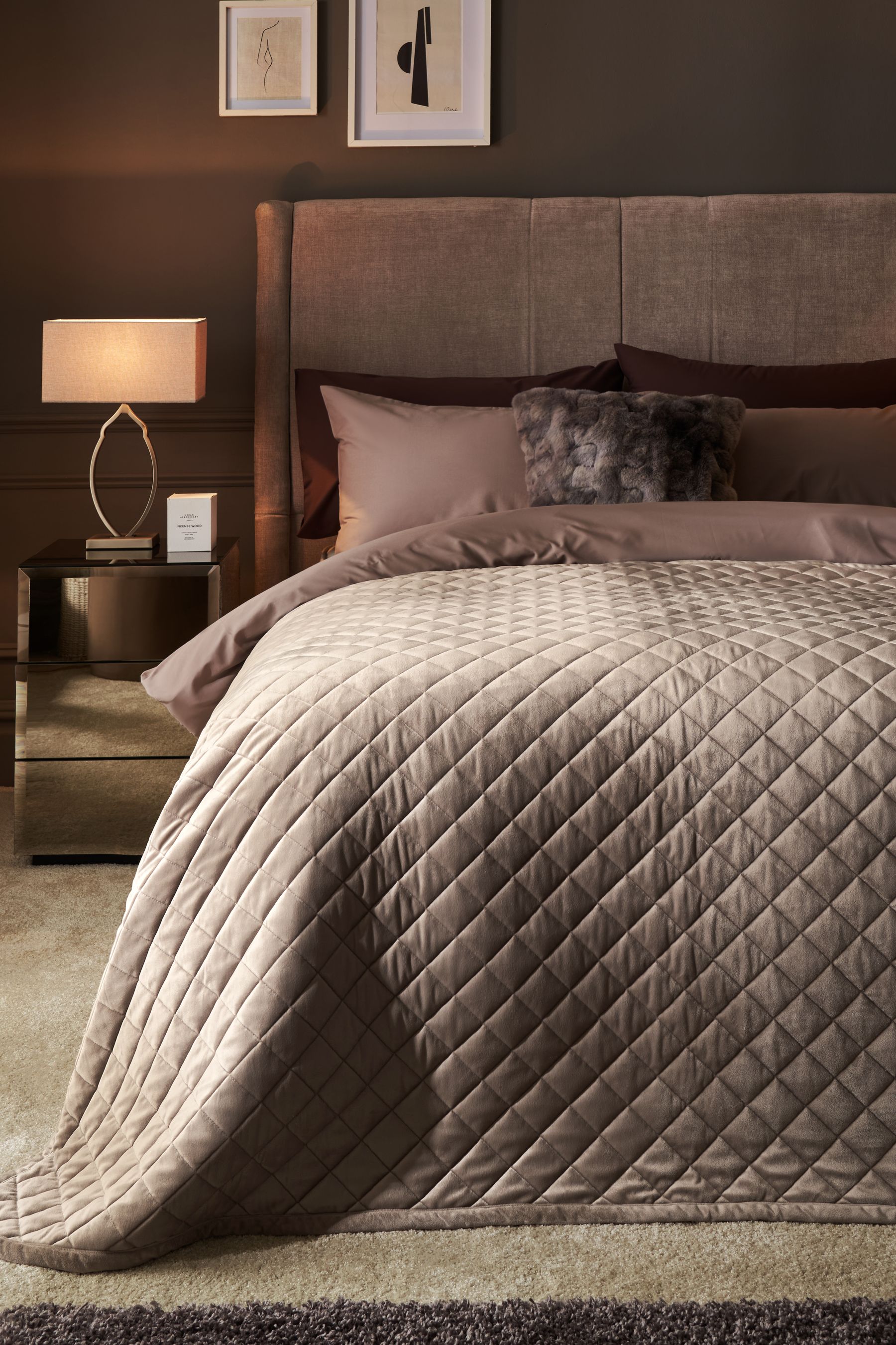 Buy Champagne Gold Hamilton Velvet Quilted Bedspread from Next United Arab Emirates