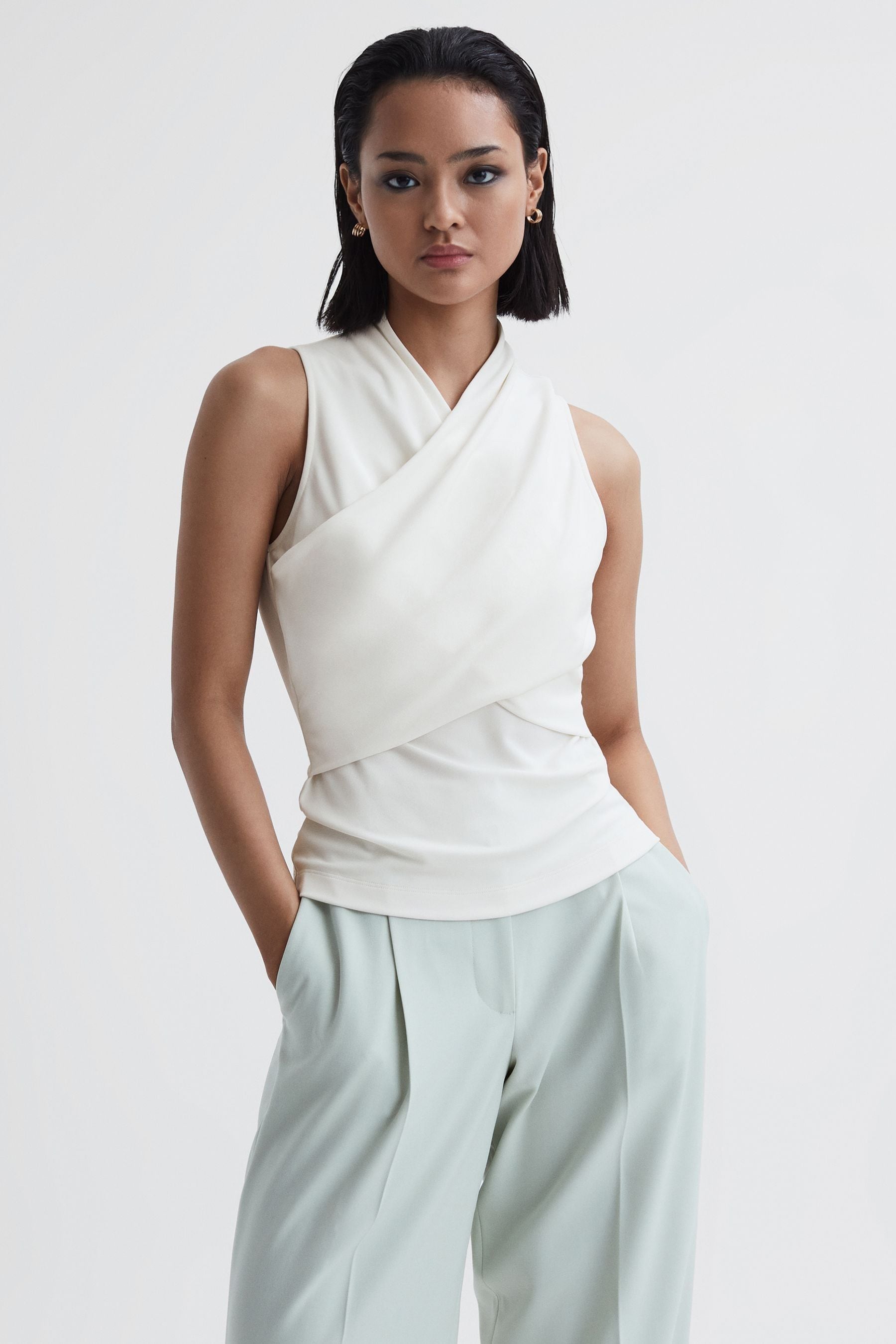 Reiss Cream Eli Sleeveless Wrap Top