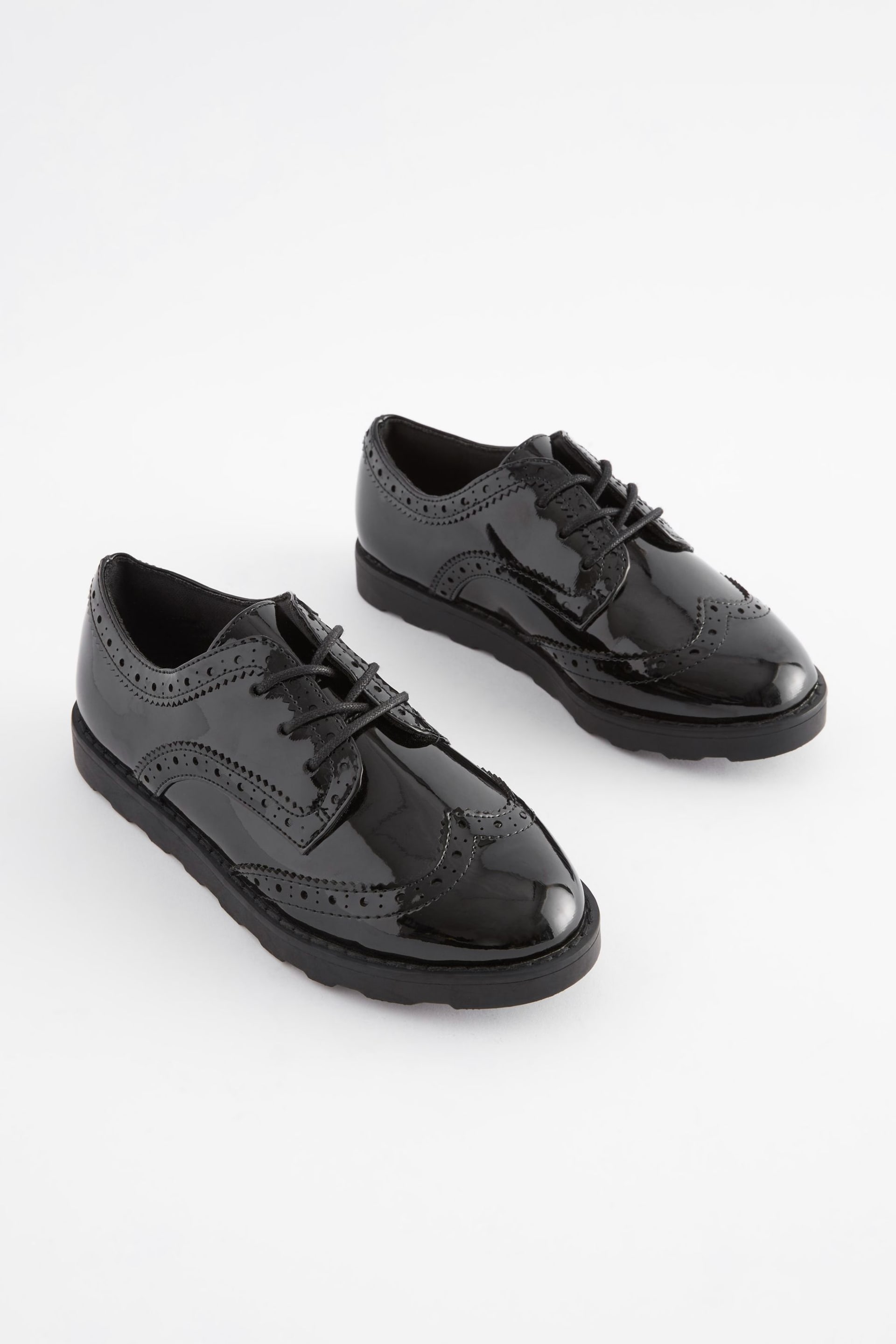 Black Patent Standard Fit (F) School Lace Brogues - Image 1 of 5
