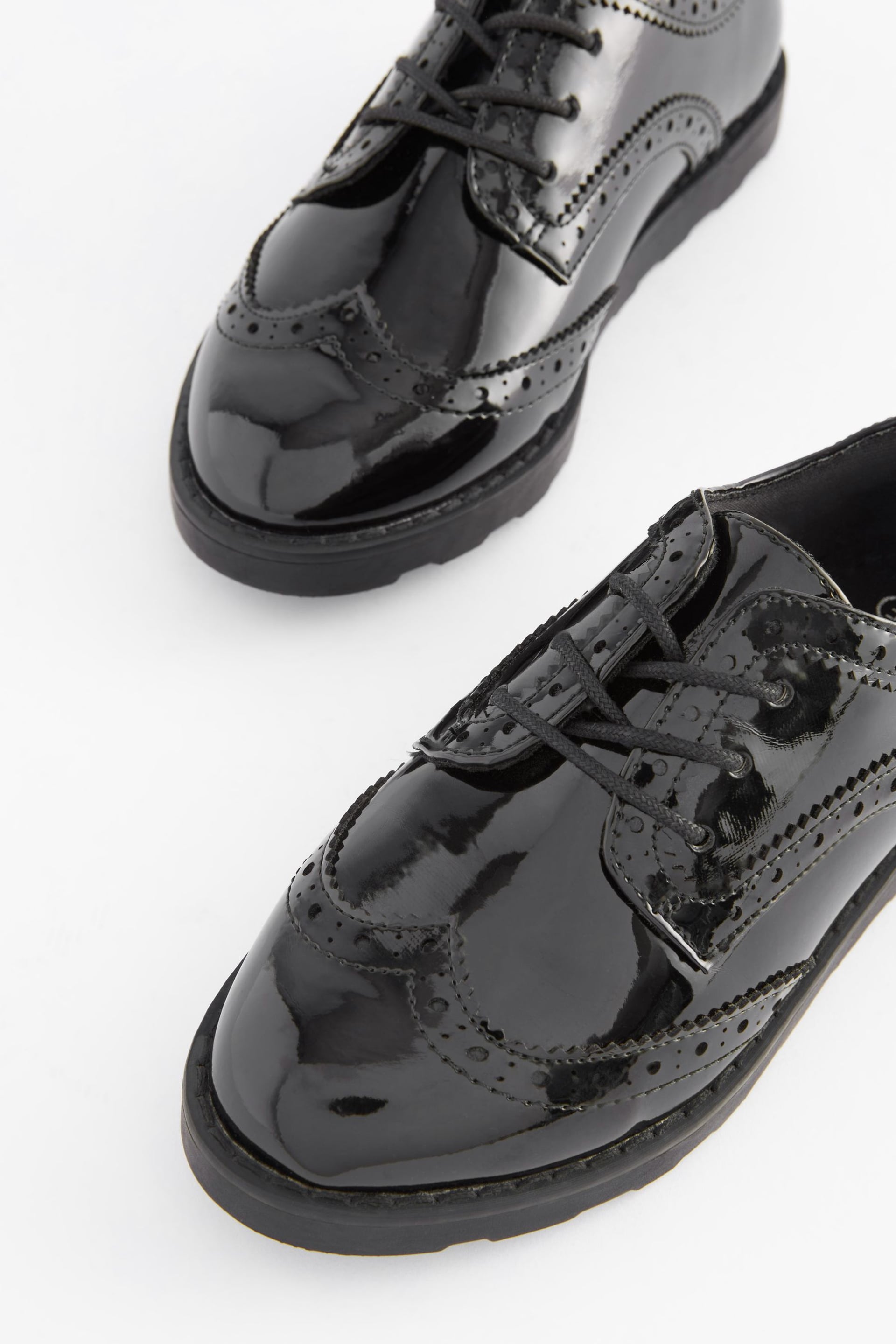 Black Patent Standard Fit (F) School Lace Brogues - Image 3 of 5
