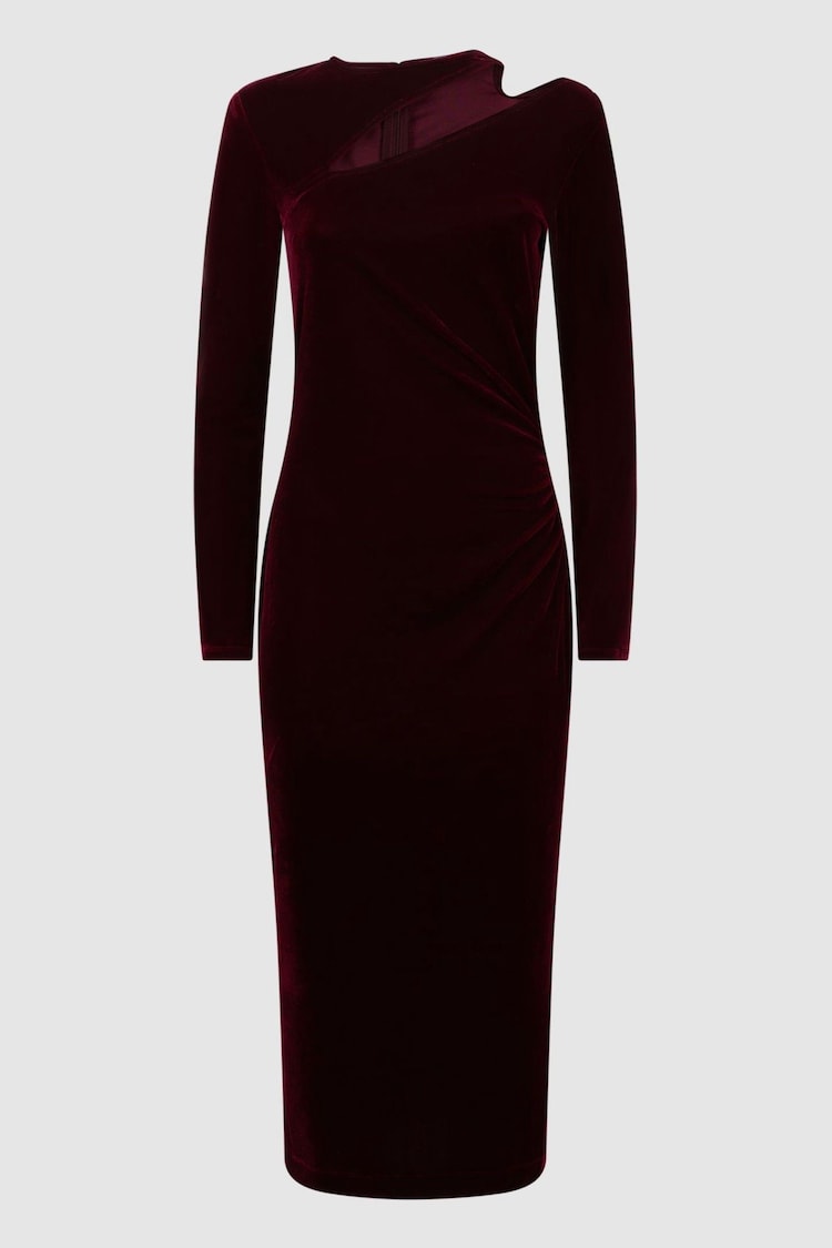 Reiss Berry Macey Petite Velvet Cut-Out Midi Dress - Image 2 of 5