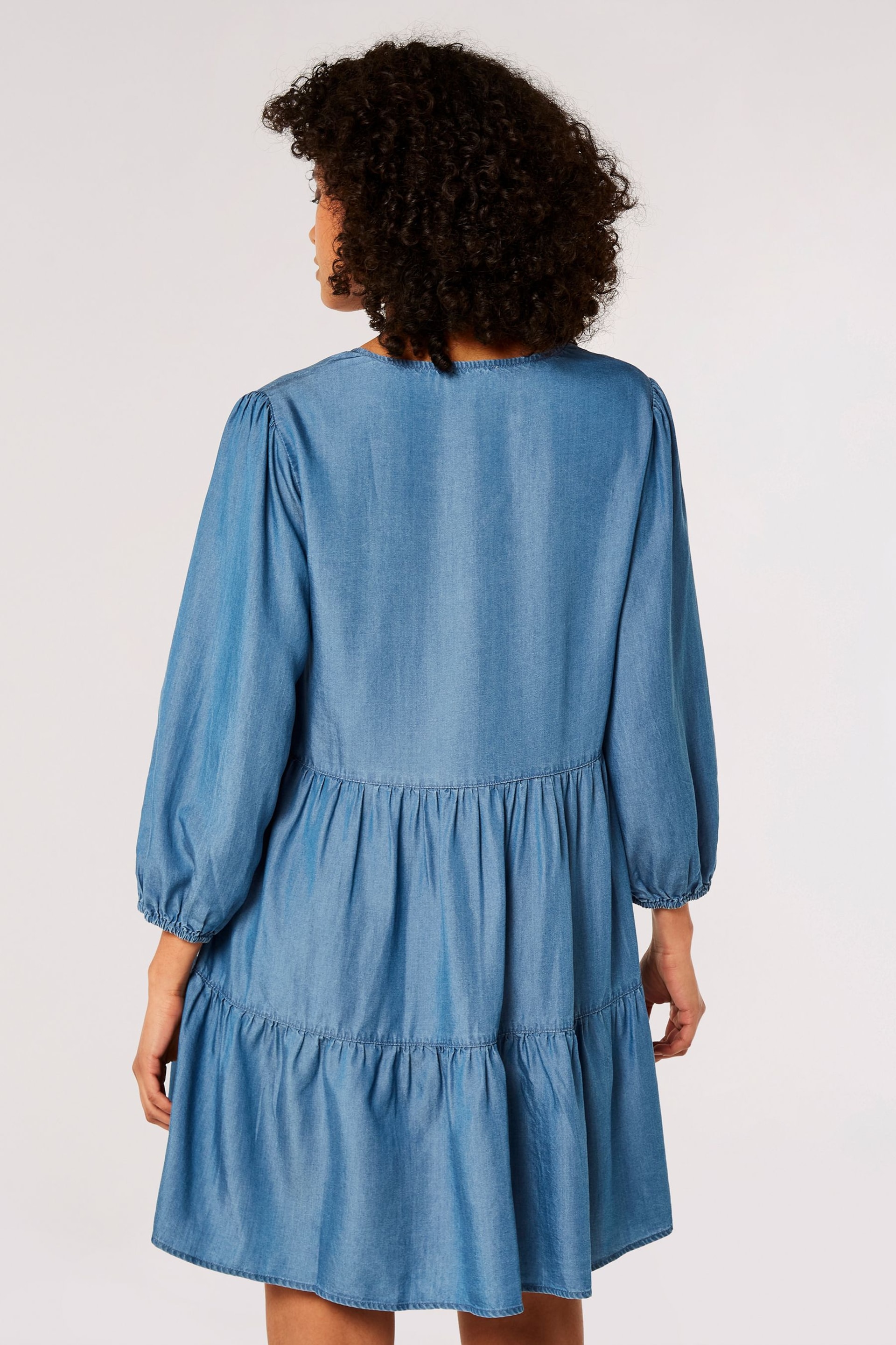Apricot Blue Denim Tiered Dress - Image 2 of 4
