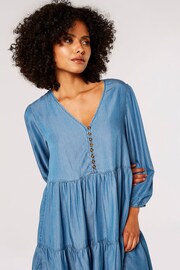 Apricot Blue Denim Tiered Dress - Image 4 of 4