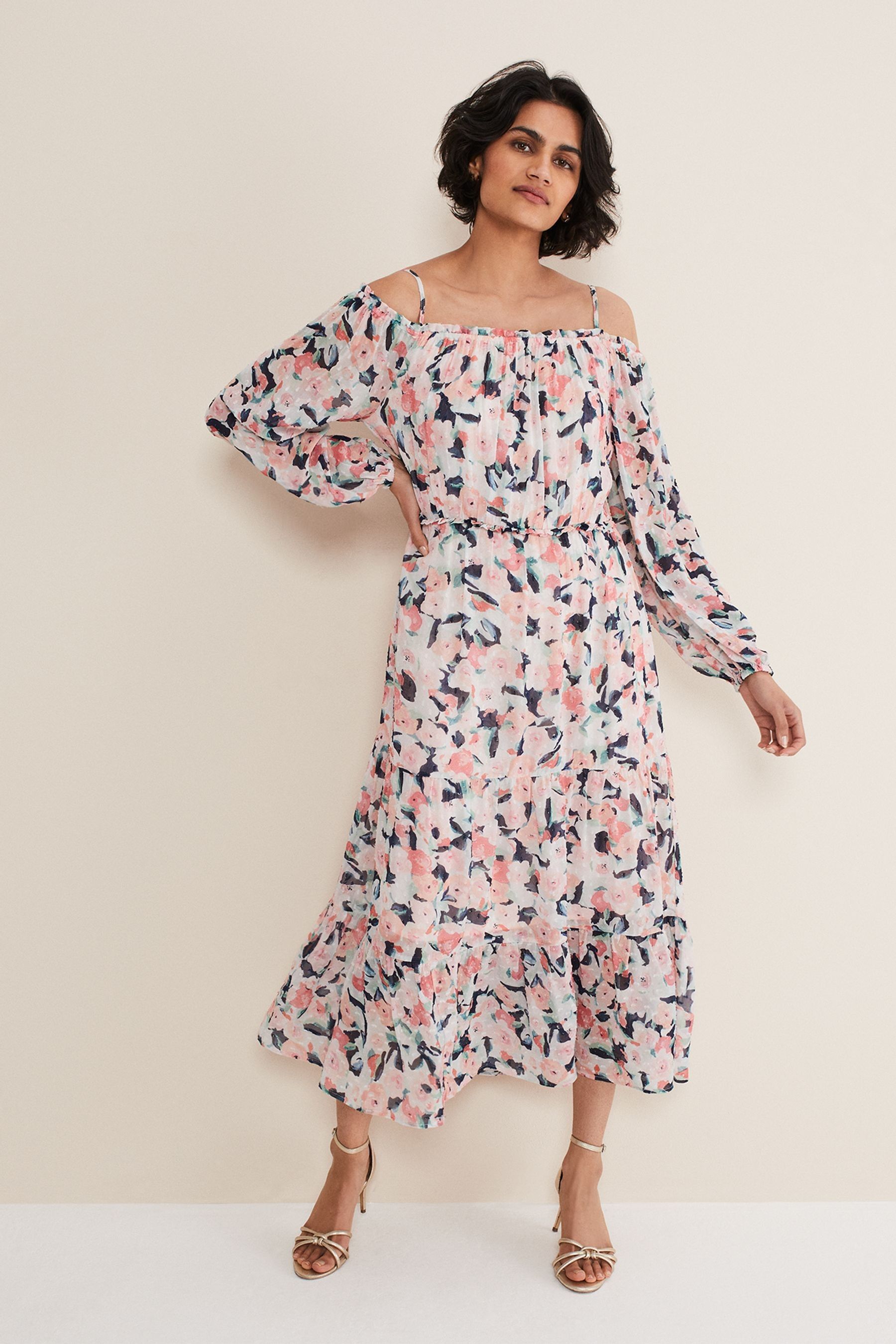 Off the shoulder on sale long floral dress