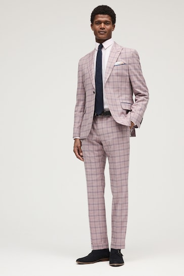 Pink Slim Slim Fit Trimmed Check Suit Trousers