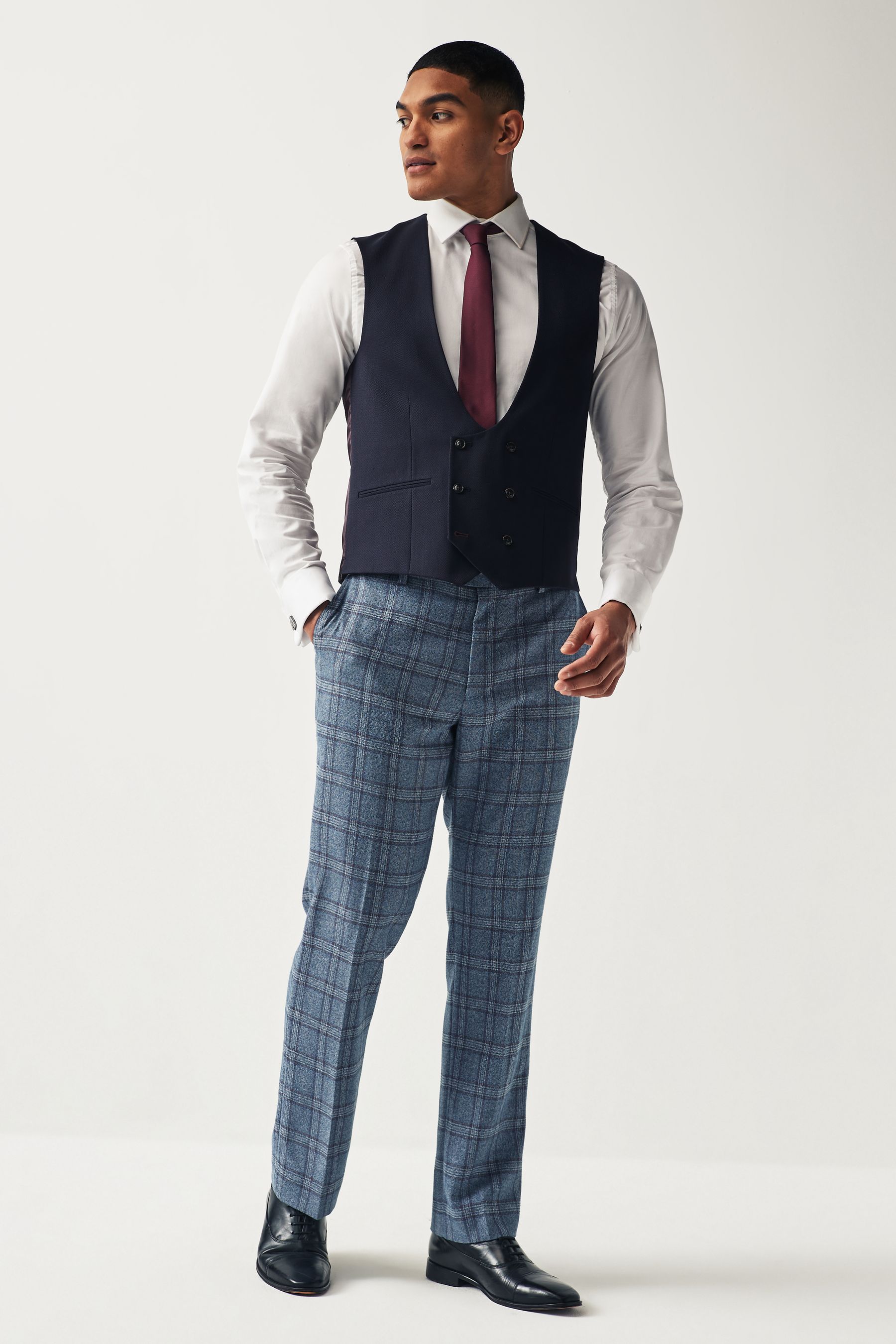 Blue suit check waistcoat online