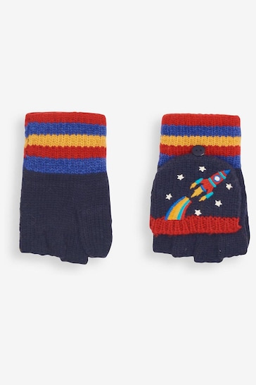 JoJo Maman Bébé Navy Rocket Embroidered Gloves