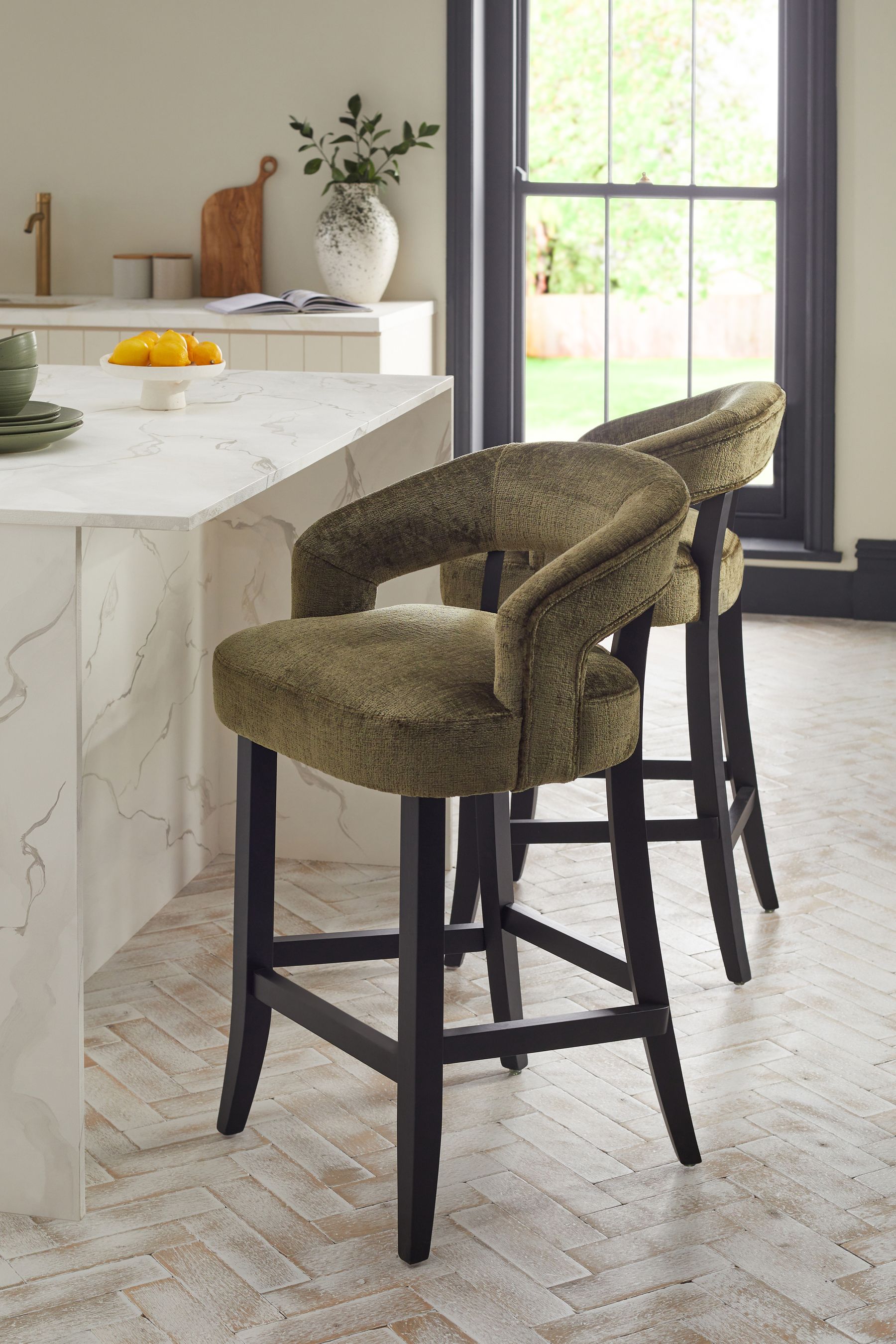 Plush Chenille Moss Green Remi Bar Stool