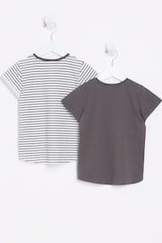 River Island White/Grey Mini Girls Stripe T-Shirts 2 Pack - Image 2 of 4