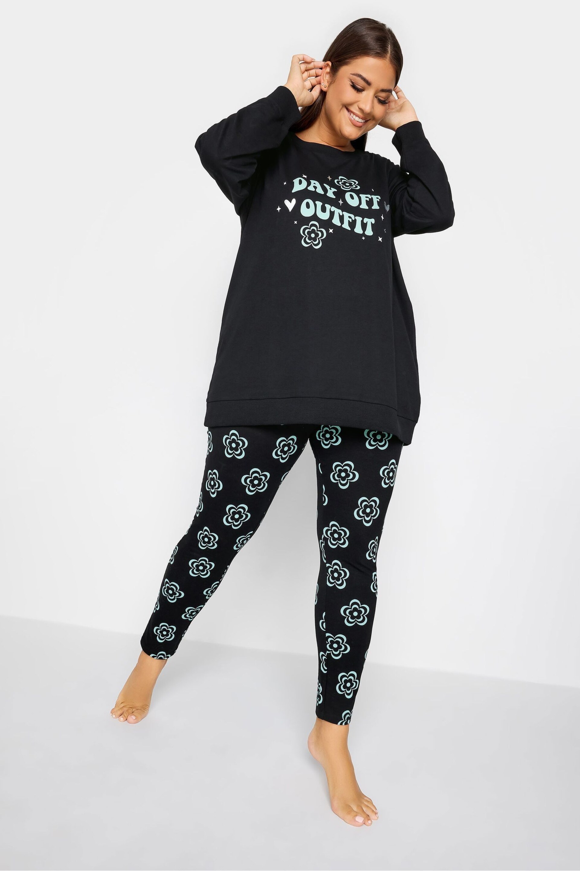 Yours Curve Black Day Off Outfit Sweat Set - Image 1 of 4