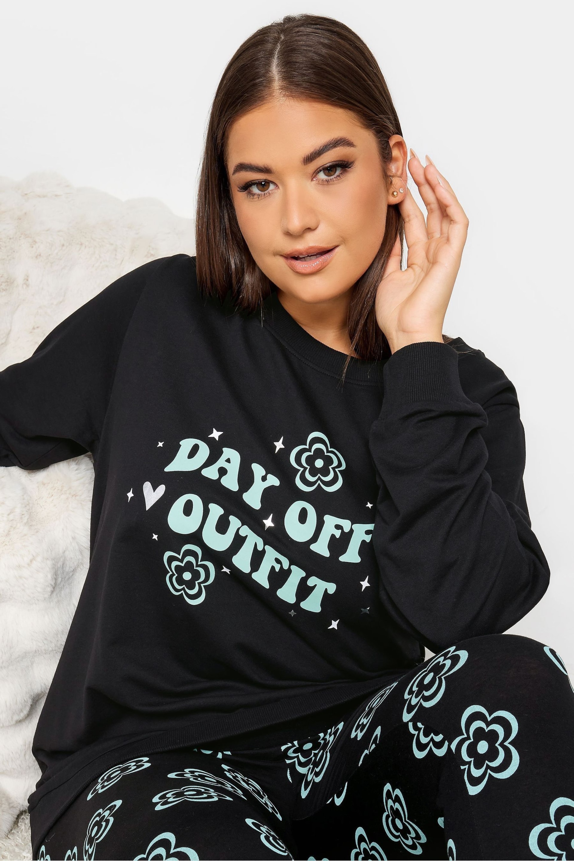 Yours Curve Black Day Off Outfit Sweat Set - Image 4 of 4