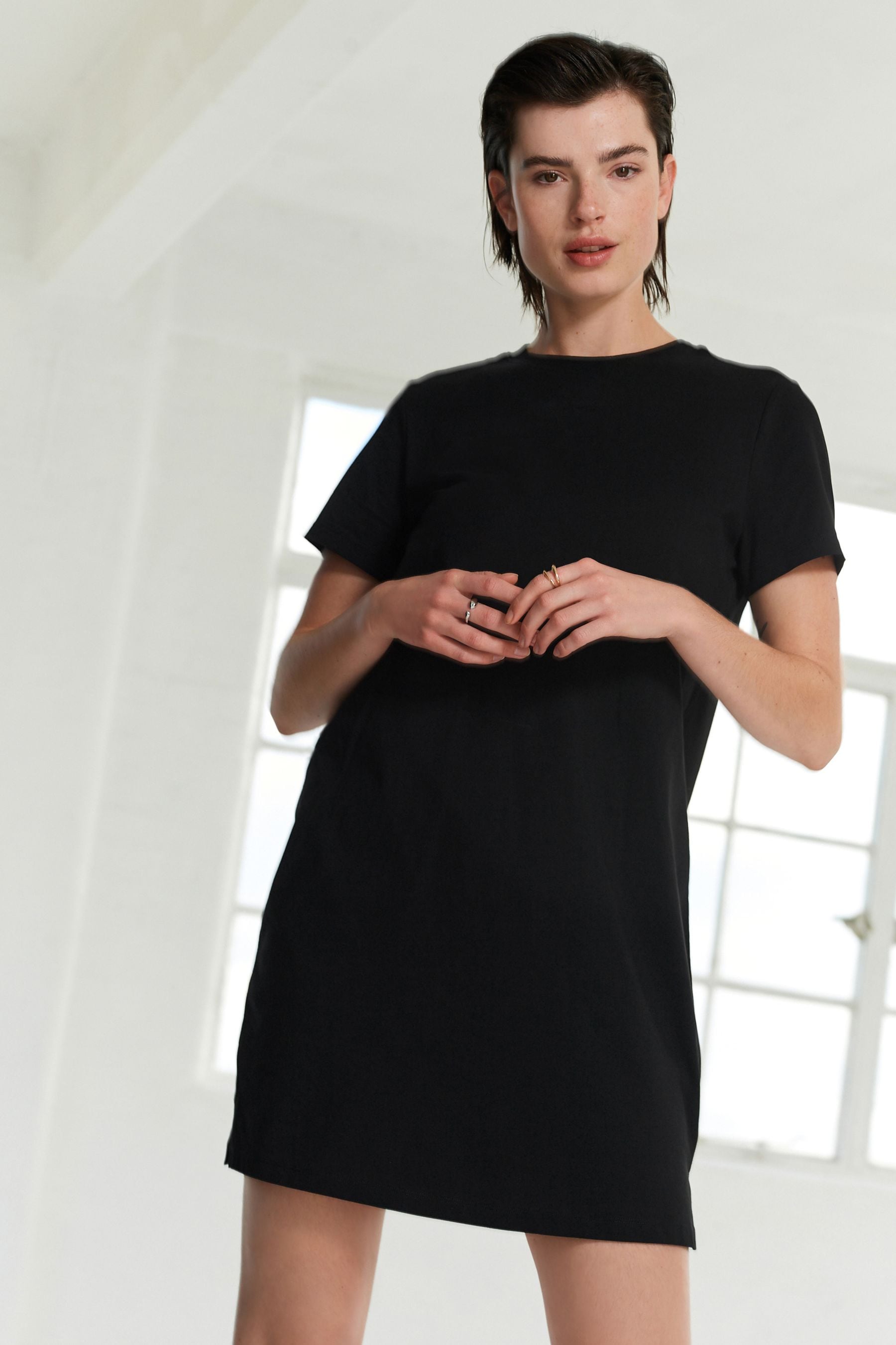Buy Black 100 Cotton Crew Neck Short Sleeve T Shirt Dress from the Next UK online shop