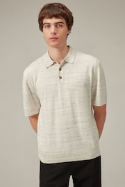 Natural Linen Blend Knitted Polo Shirt - Image 1 of 7