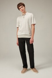 Natural Linen Blend Knitted Polo Shirt - Image 2 of 7