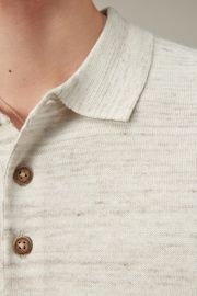 Natural Linen Blend Knitted Polo Shirt - Image 4 of 7