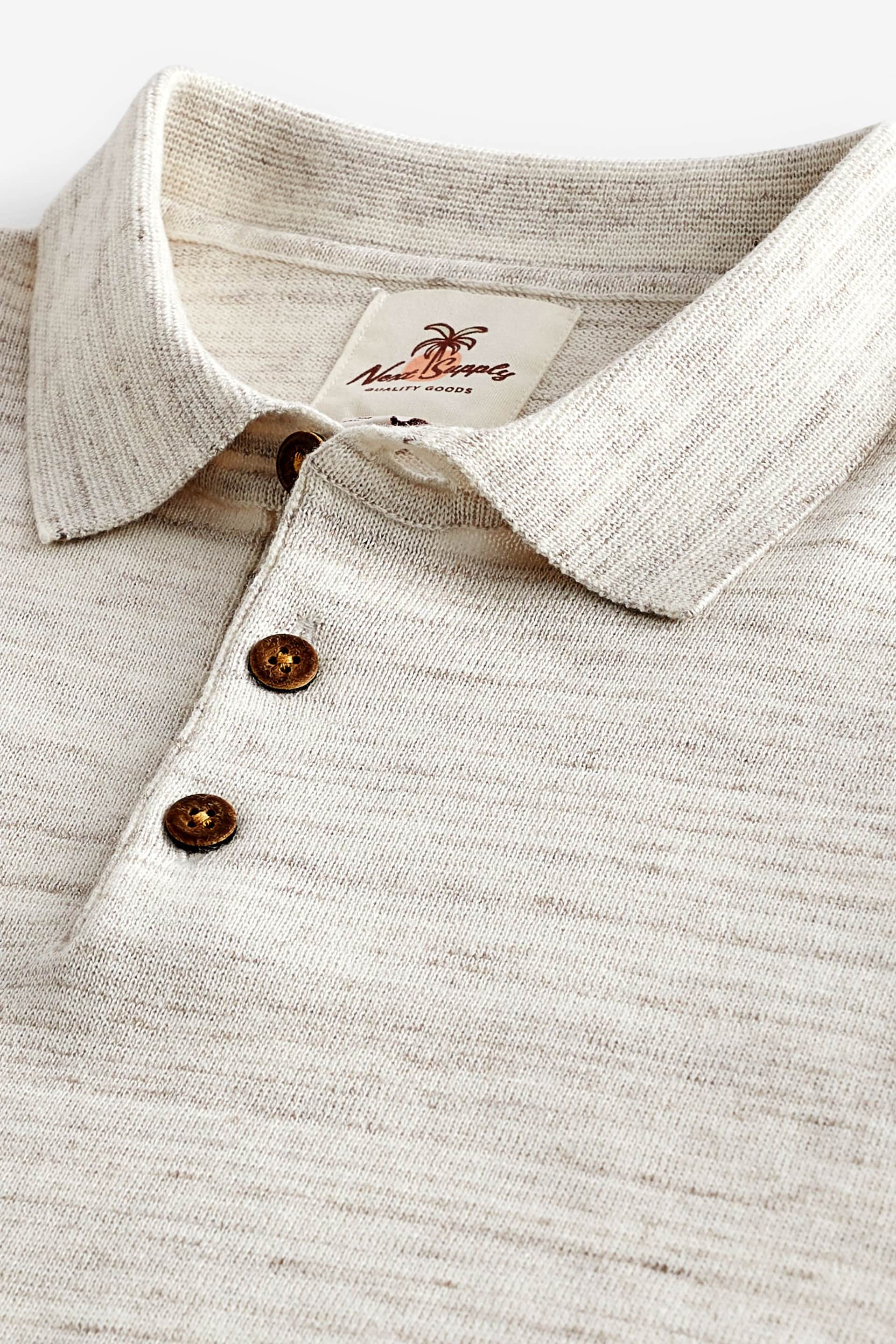 Natural Linen Blend Knitted Polo Shirt - Image 6 of 7