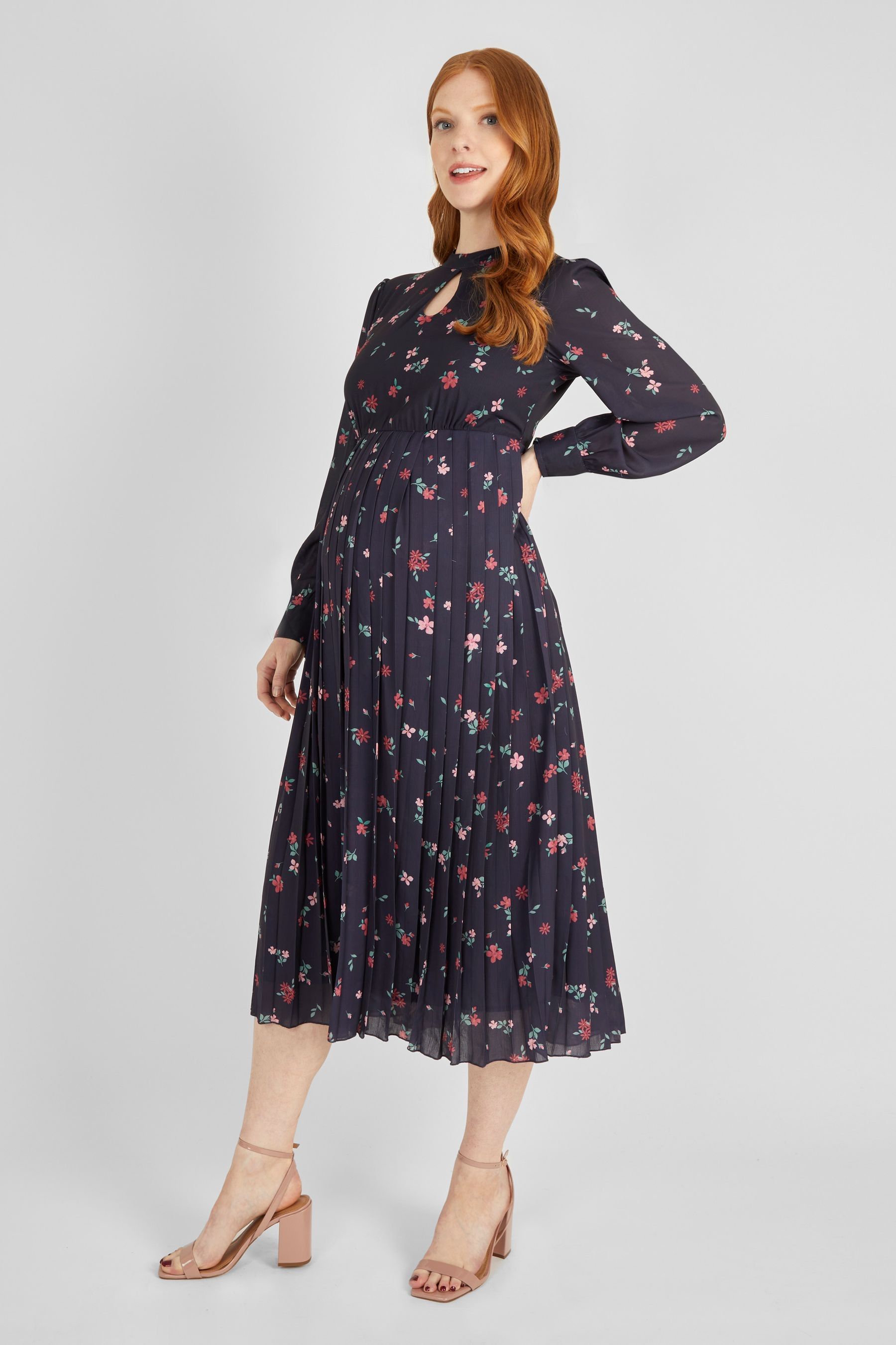 Buy JoJo Maman Bebe Navy Floral Pleated Maternity Dress from Next Luxembourg