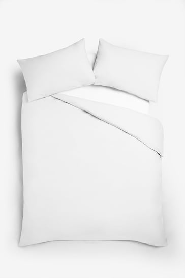 White Cotton Rich Plain Duvet Cover and Pillowcase Set